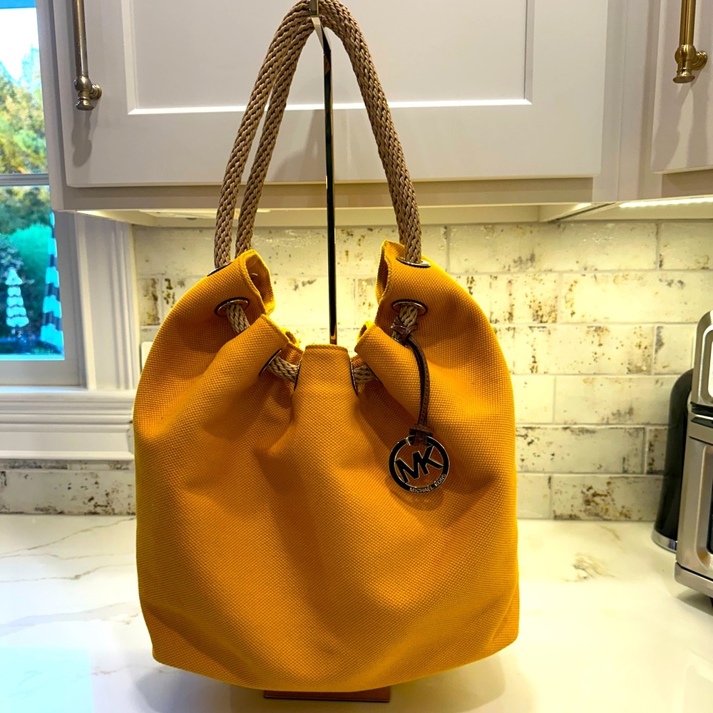Michael Kors Mustard Yellow Canvas shoulder bag with Rope Handles